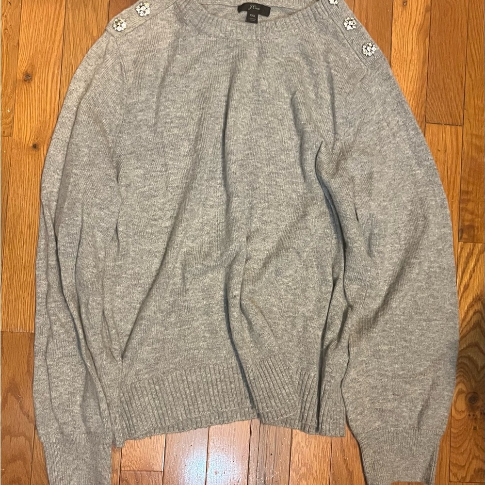 J Crew Women’s Gray Sweater with Rhinestone Button Details - XXL